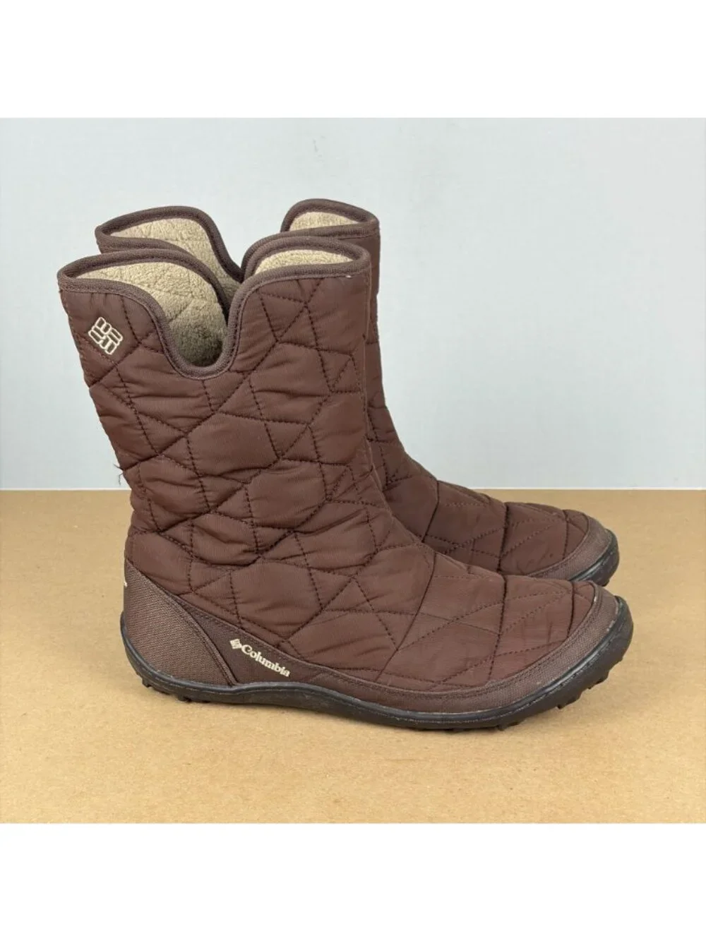 Columbia Minx Slip II Omni Heat Quilted Boots Womens 10 Brown Pull On Insulated